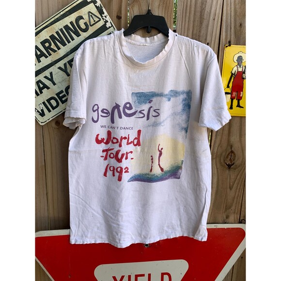 Vintage 90s Genesis We Cant Dance World Tour 1992 UK Flag T-Shirt Size L - Picture 1 of 7
